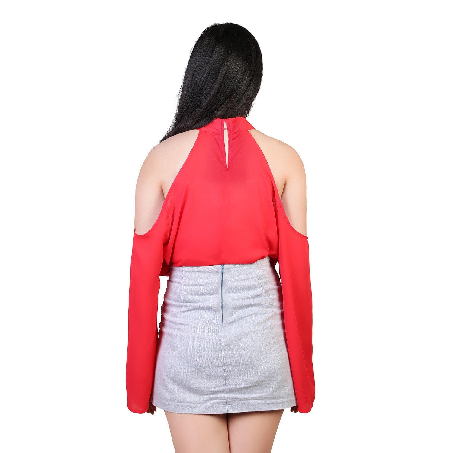 Off-the-Shoulder Blouse with V-Neck and Long Sleeves