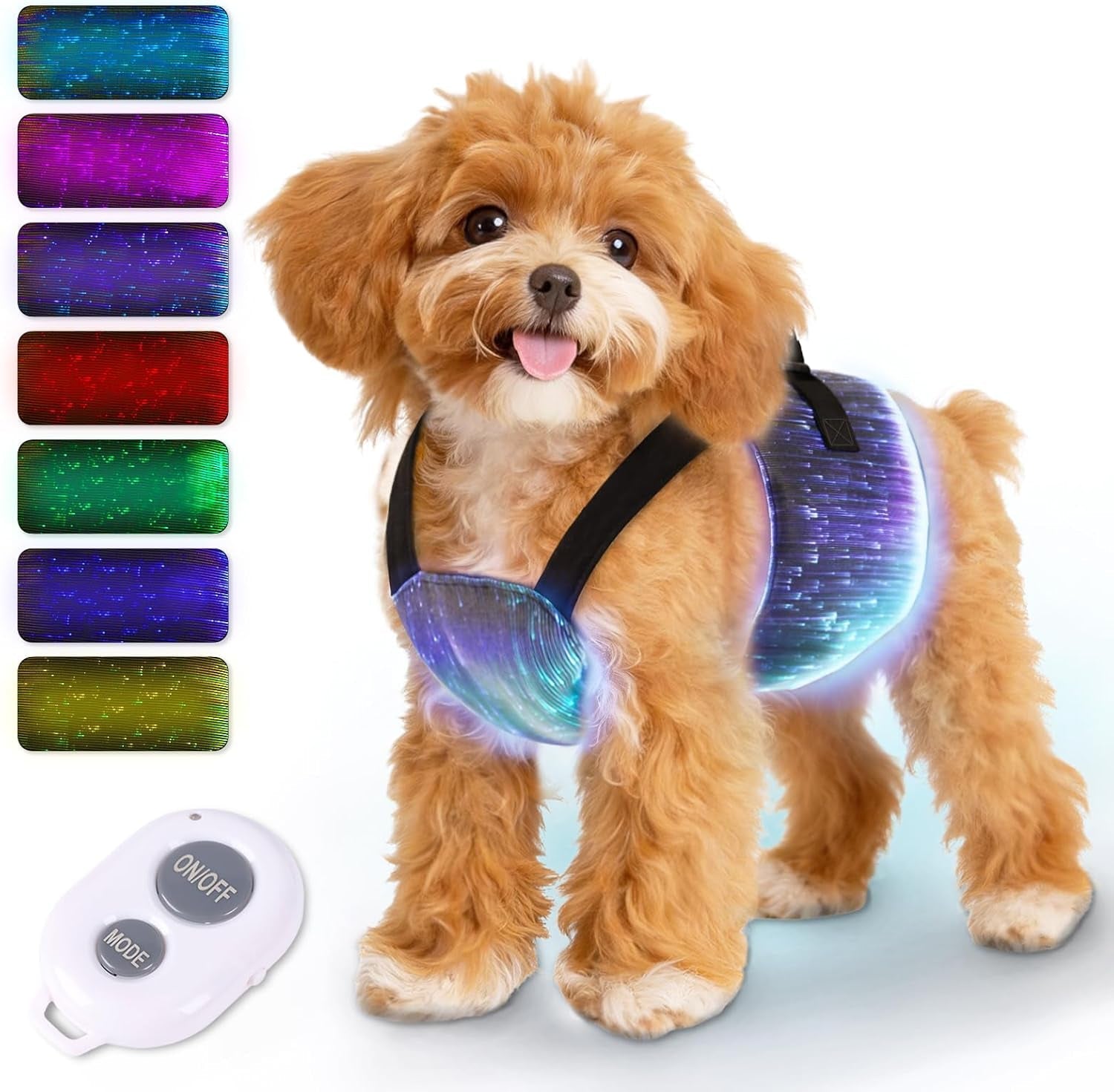 LED Dog Harness Light Up Fiber Optic Remote Control Small Dogs Cats