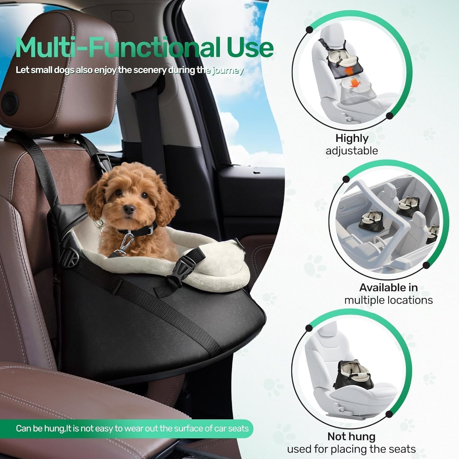 Small Dog Car Seat Booster PU Leather Travel Seat for Dogs up to 7lbs