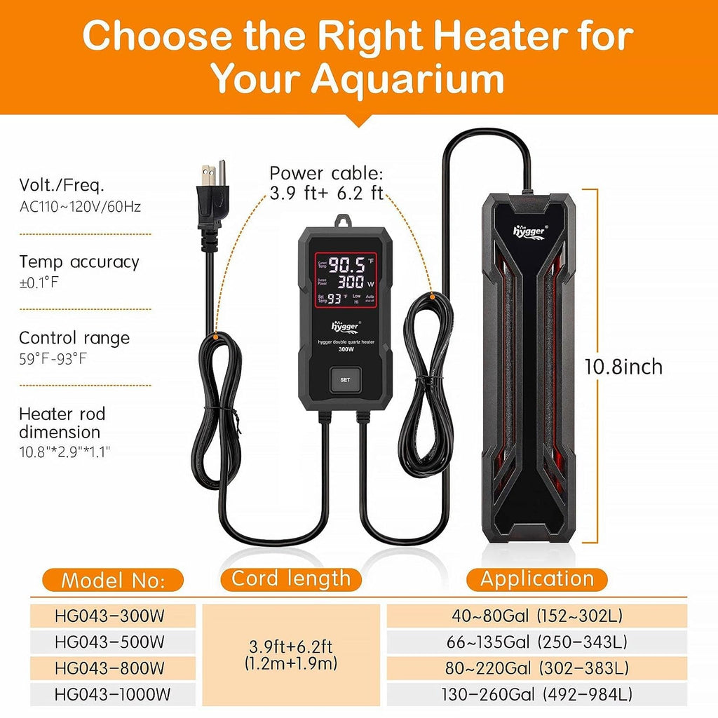 Hygger Aquarium Heater 300W-1000W LED Controller Fresh Saltwater Tank