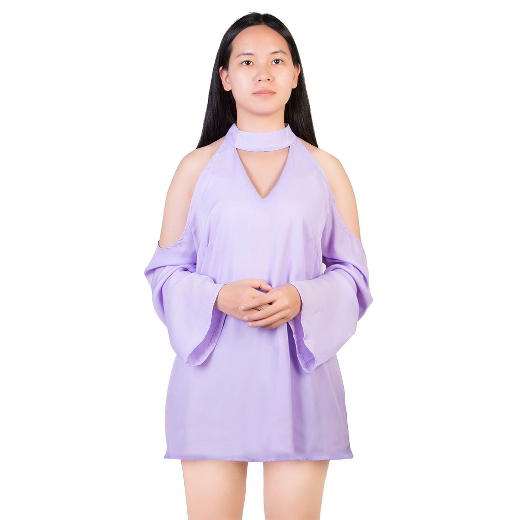 Off-the-Shoulder Blouse with V-Neck and Long Sleeves