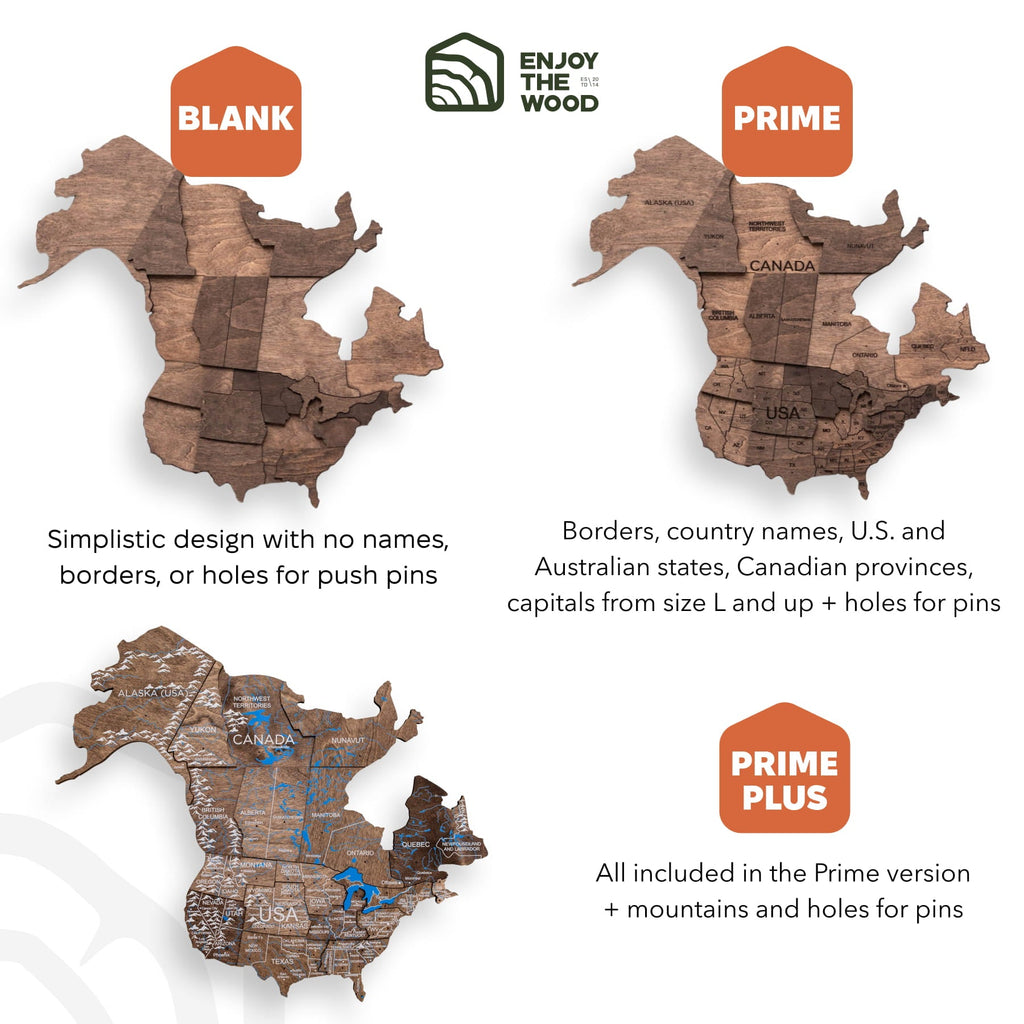3D Wooden World Map Dark Walnut