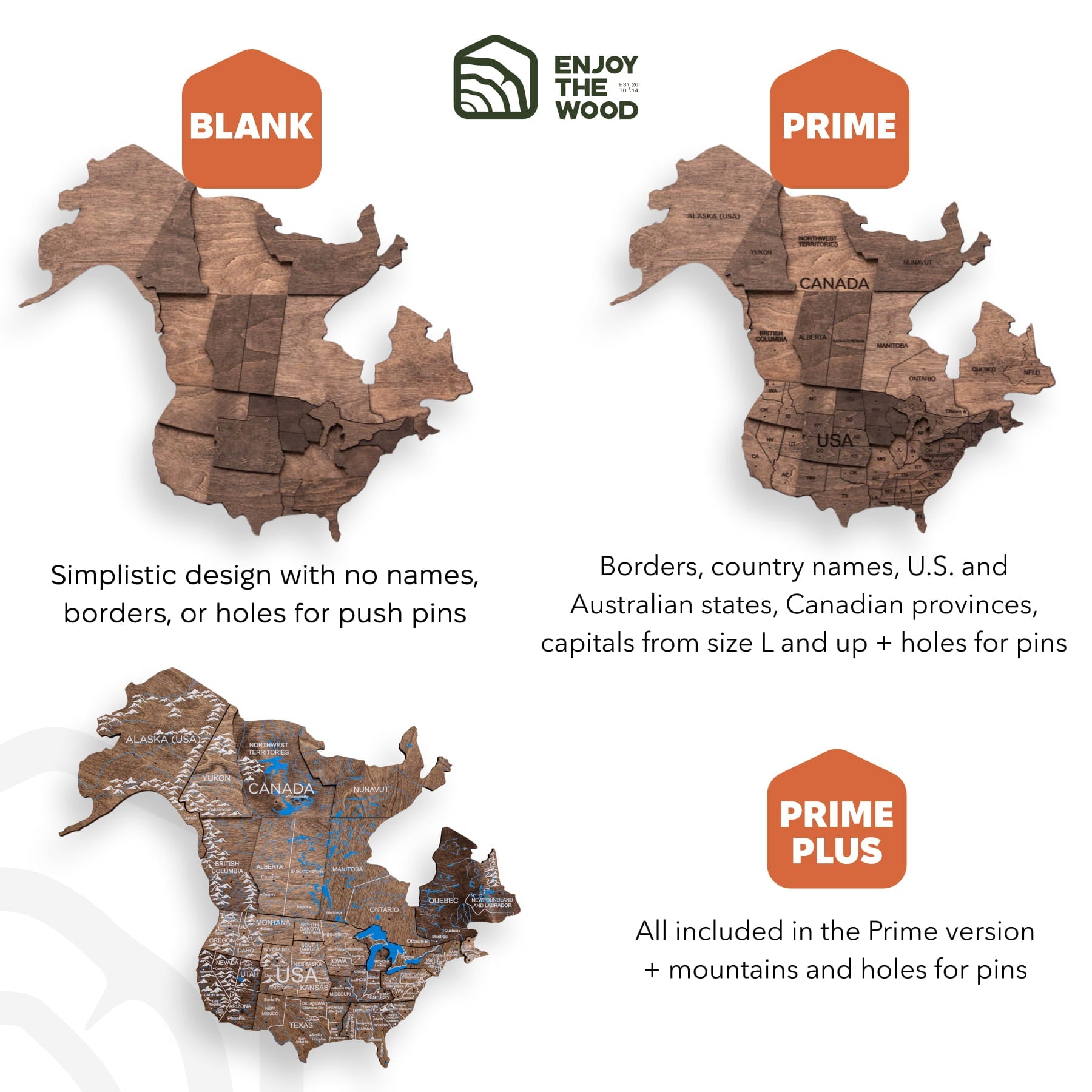 3D Wooden World Map Dark Walnut