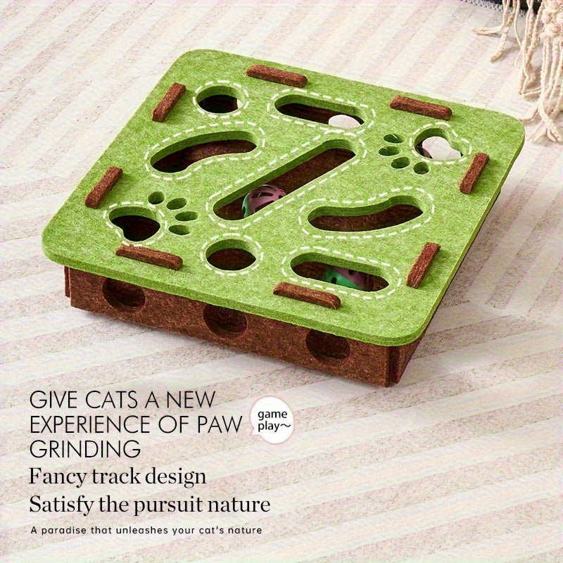 Interactive Cat Puzzle Toy With Maze Tunnel, Bell Ball & Pathways - No Batteries Needed, Durable Felt Construction - Mental Stimulation & Hunting Exercise For Indoor Cats - Pet Exercise Toy For All Br