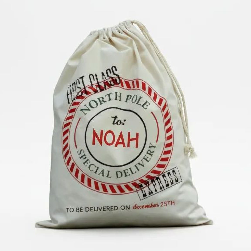 Personalized Santa Sack - Custom Canvas Christmas Gift Bag With Drawstring