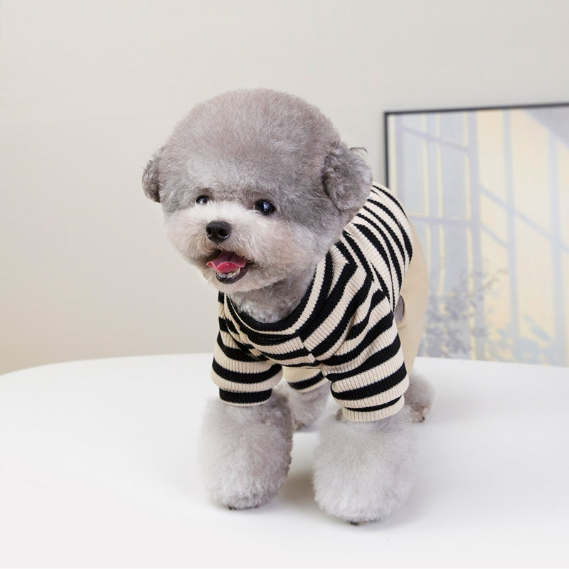 Autumn And Winter Puppy Clothing, Casual Striped Four-legged Thin Warm Hoodie, Small And Medium-sized Dog Bichon Frise Pet Clothing
