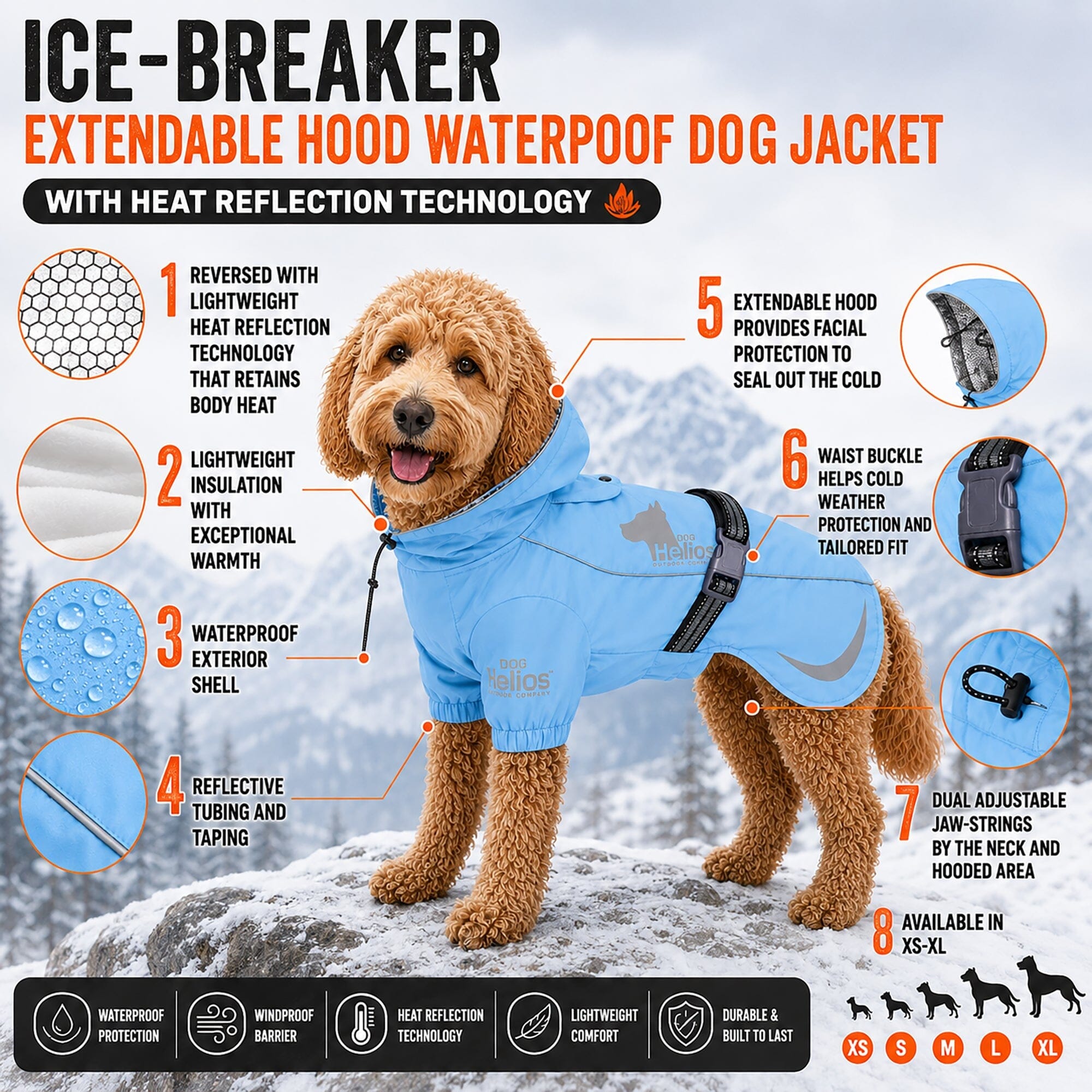 Dog Helios 'Ice-Breaker' Extendable Hooded Dog Coat w/ Heat Reflective Technology
