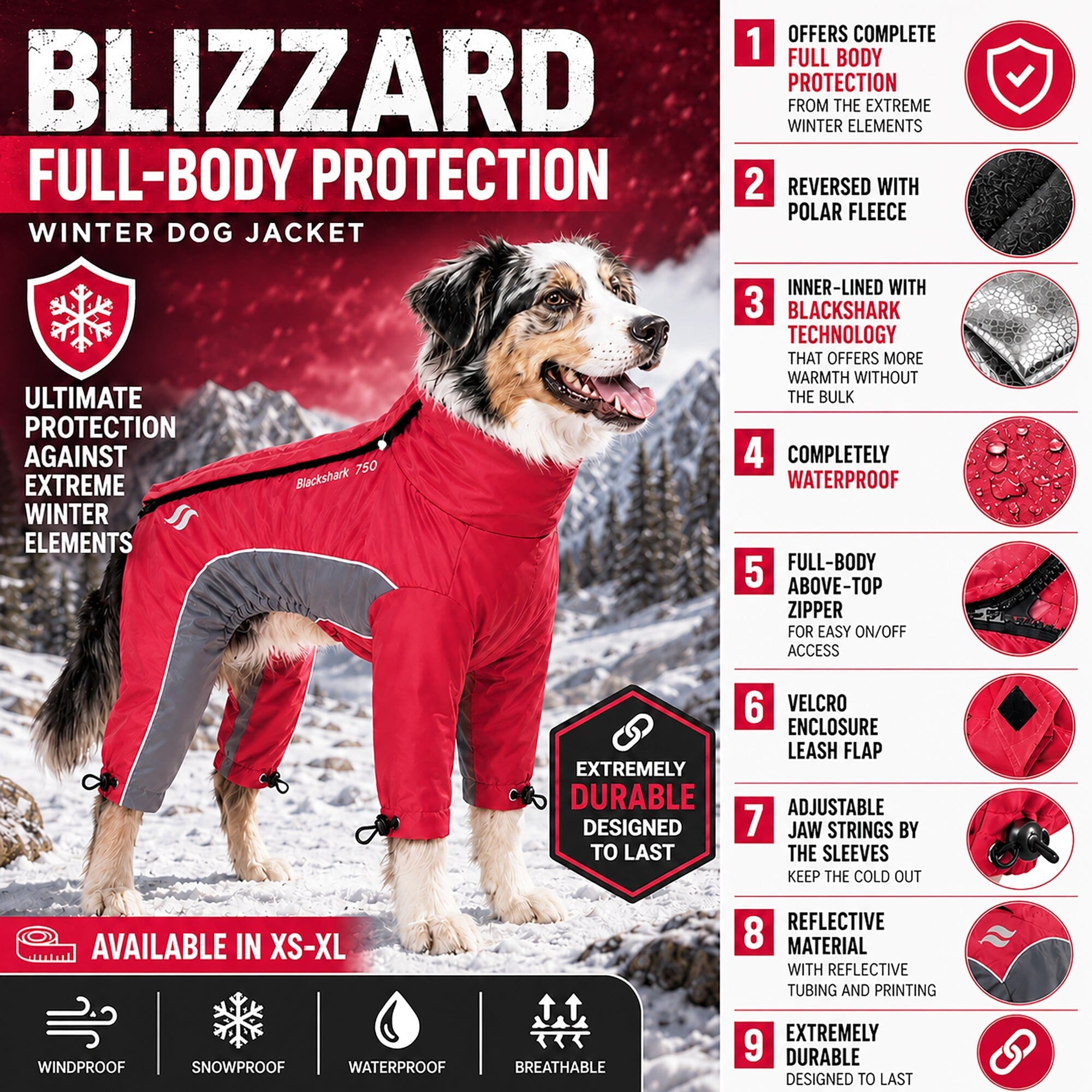 Dog Helios ® Blizzard Full-Bodied Adjustable and 3M Reflective Dog Jacket