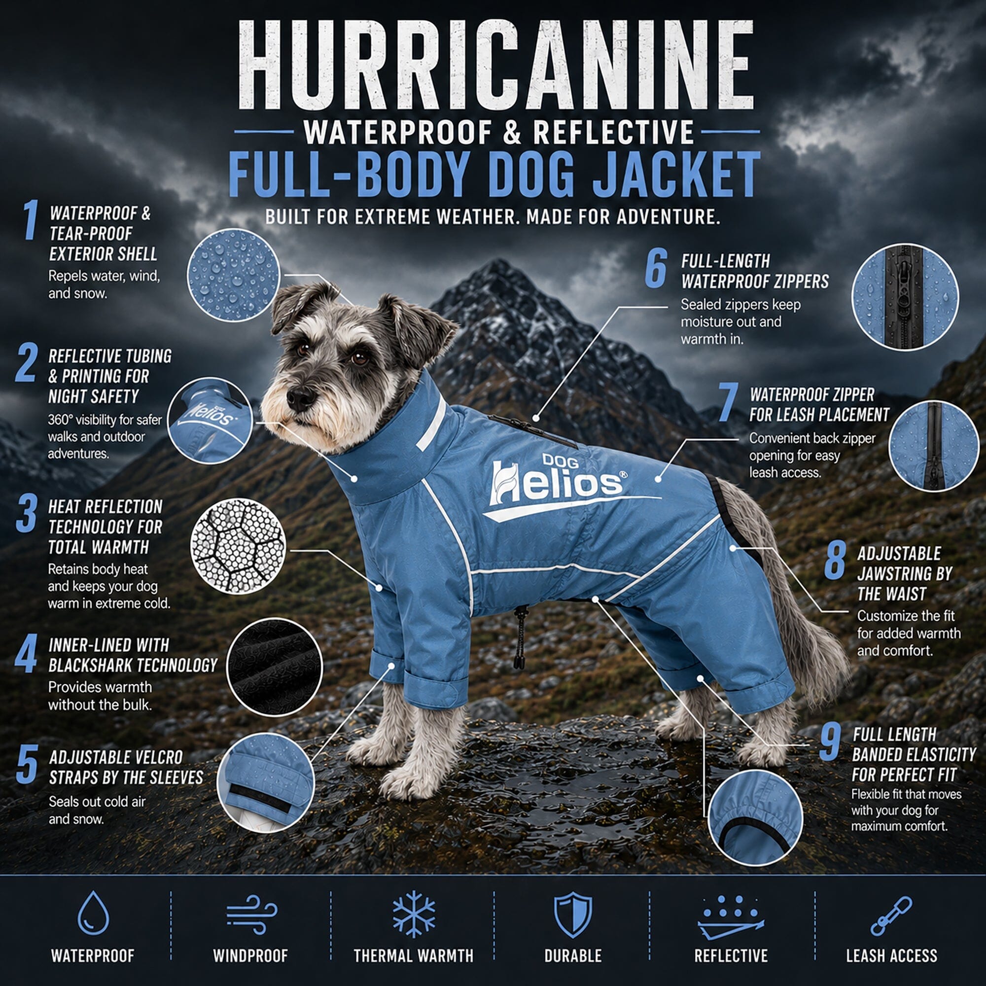 Dog Helios ® 'Hurricanine' Waterproof and Reflective Full Body Dog Coat