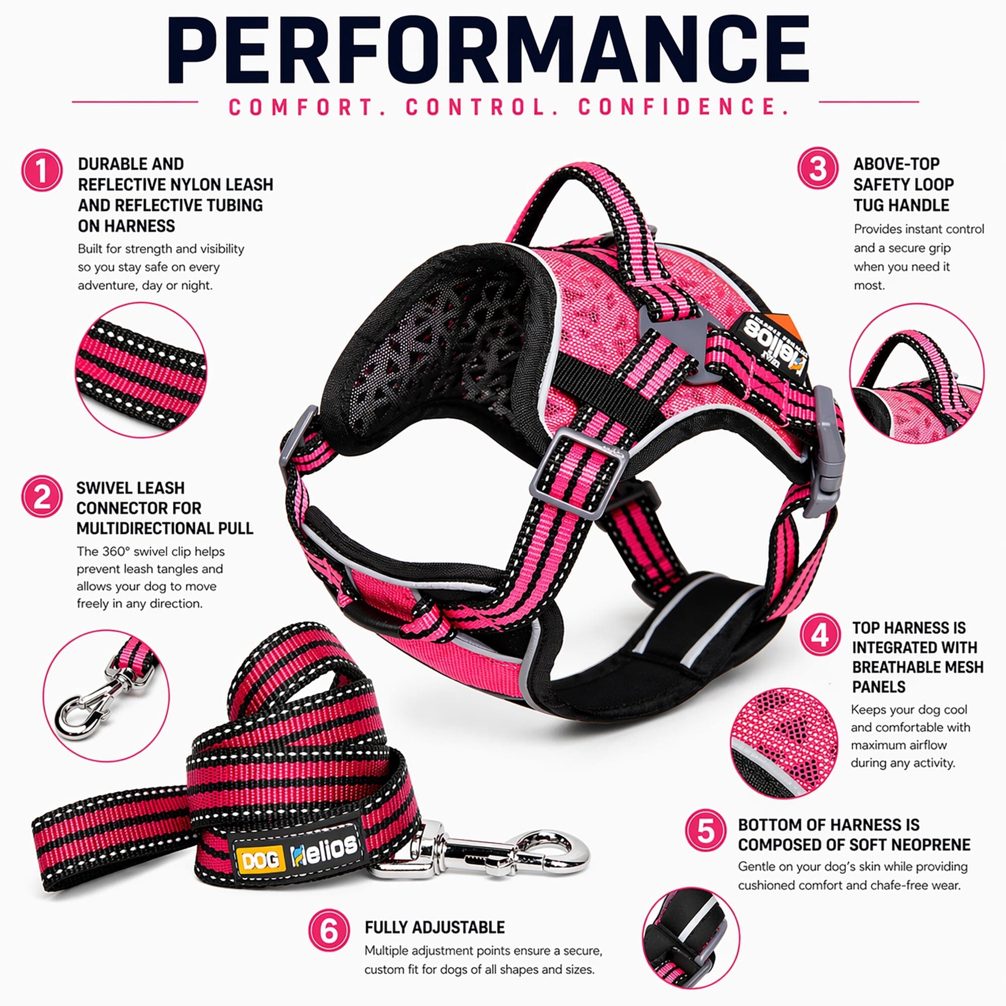 Dog Helios ® 'Journey Wander' Chest Compressive Sporty Adjustable Dog Harness and Leash