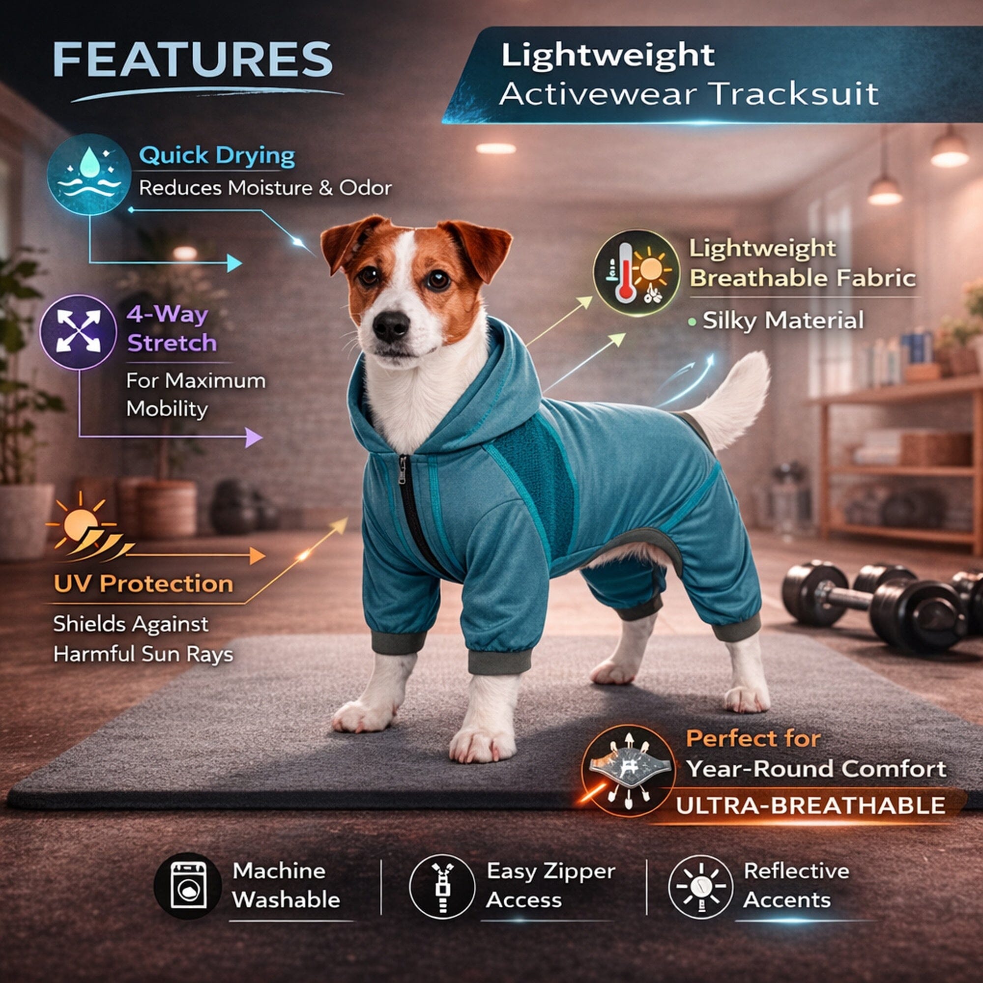 Dog Helios ® 'Namastail' Lightweight 4-Way-Stretch Yoga Performance Dog Tracksuit Hoodie