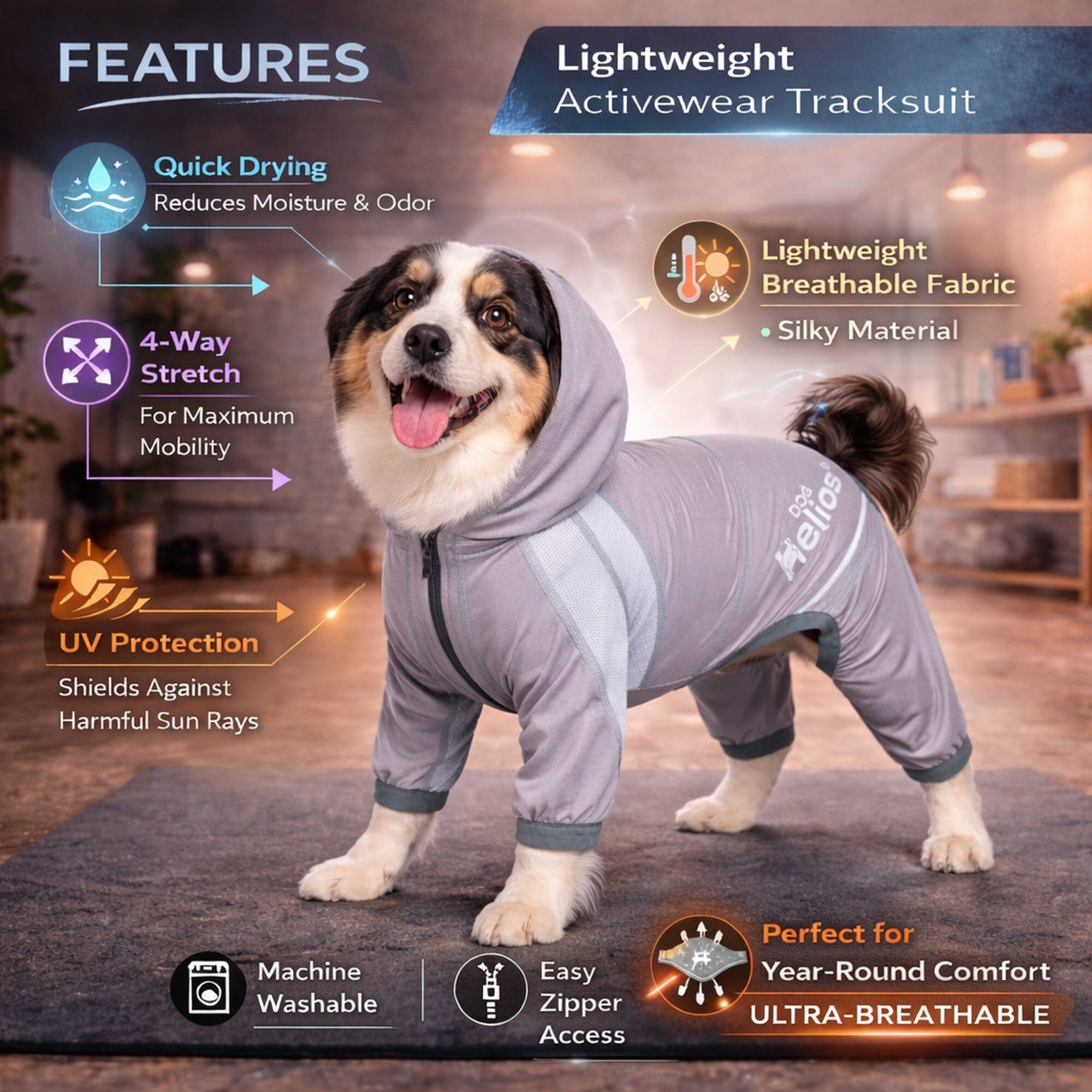 Dog Helios ® 'Namastail' Lightweight 4-Way-Stretch Yoga Performance Dog Tracksuit Hoodie