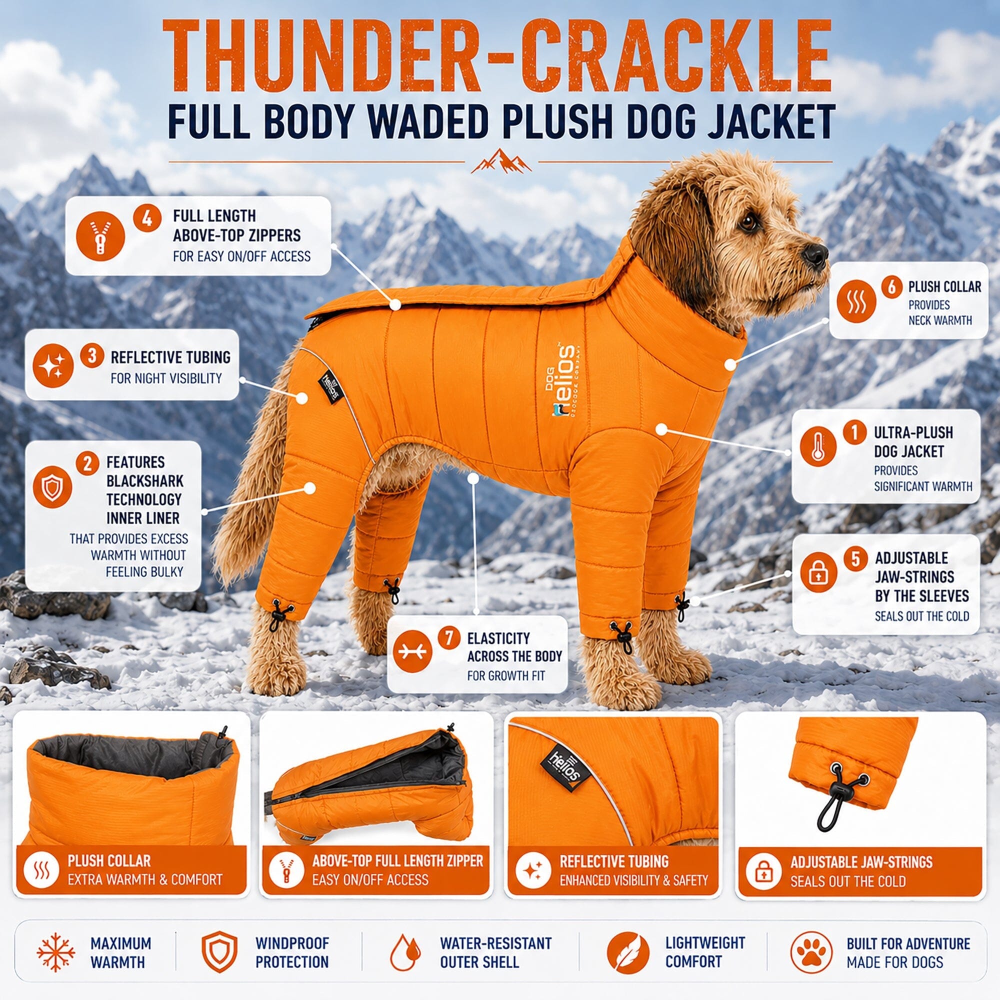 Dog Helios ® Thunder-crackle Adjustable and Reflective Full-Body Waded Winter Dog Jacket