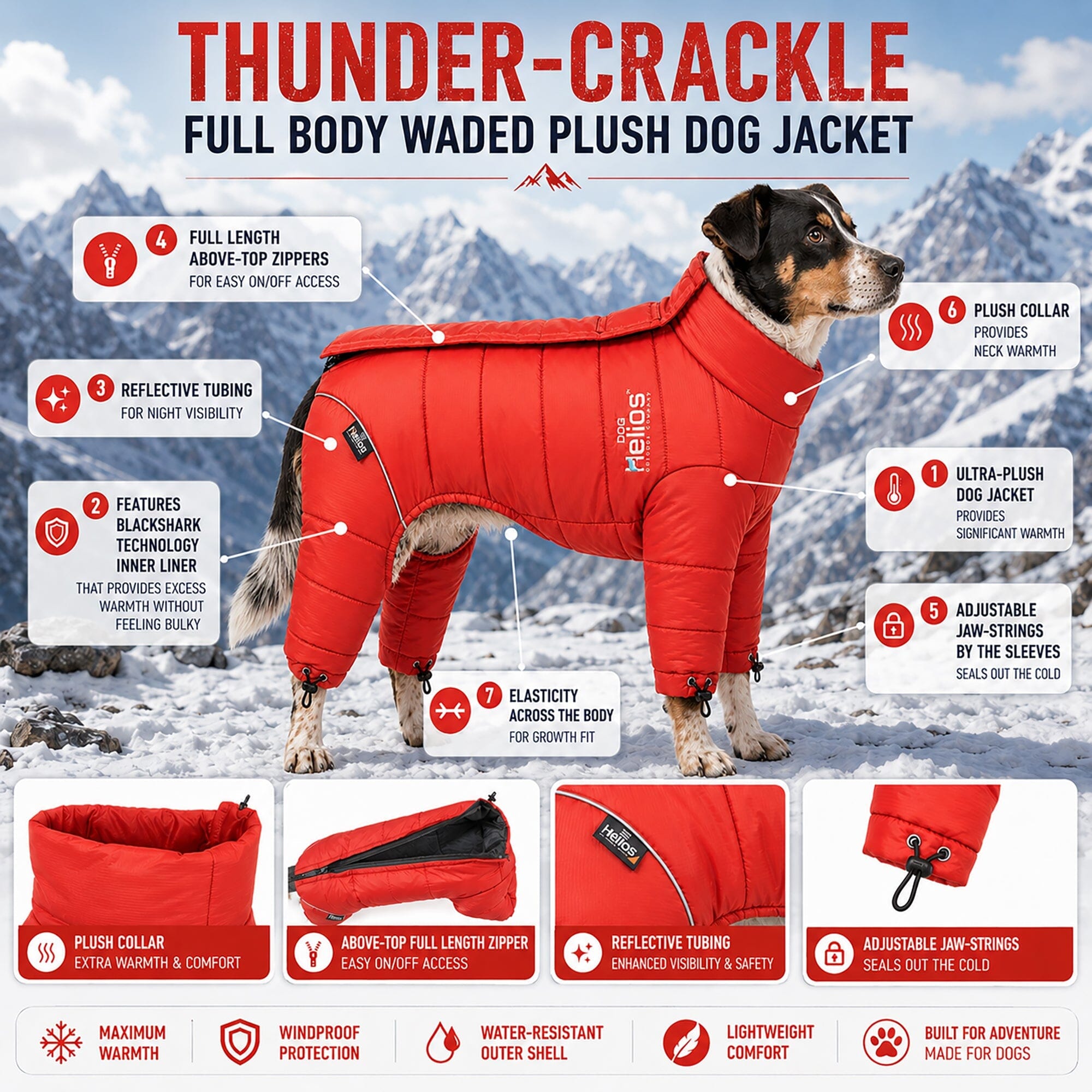 Dog Helios ® Thunder-crackle Adjustable and Reflective Full-Body Waded Winter Dog Jacket