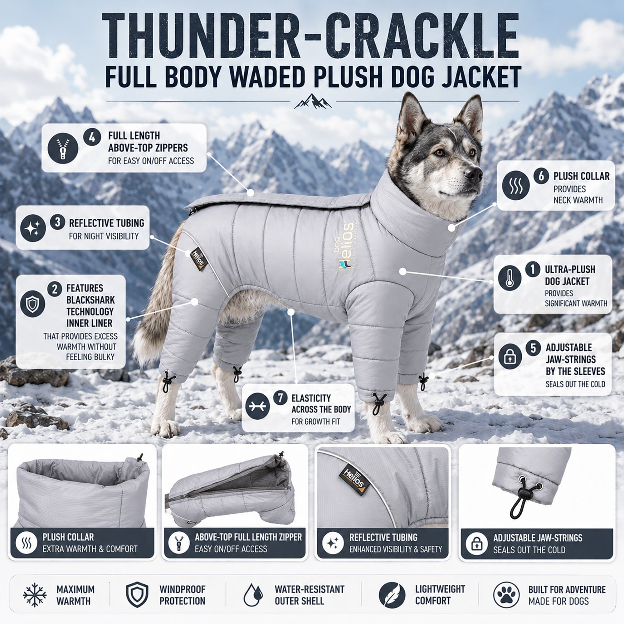 Dog Helios ® Thunder-crackle Adjustable and Reflective Full-Body Waded Winter Dog Jacket