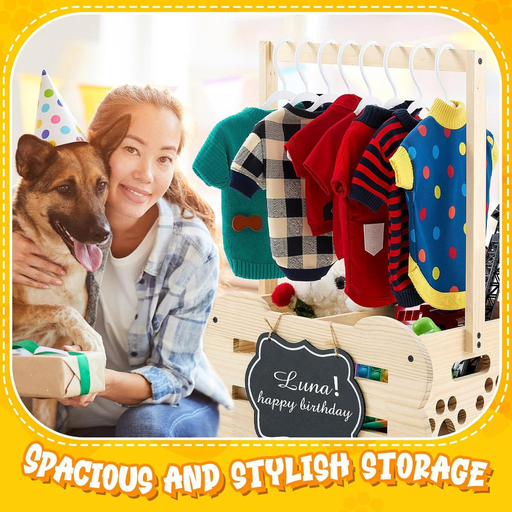 Dog Storage Organizer Wooden Closet Toy Clothes Rack Hangers 20in