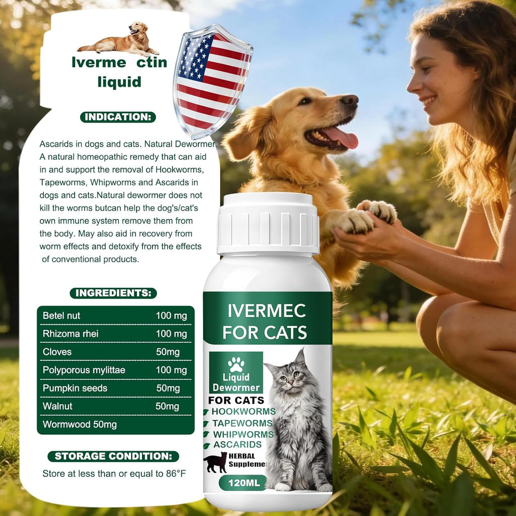 Cat Dewormer Liquid Broad Spectrum Tapeworm Roundworm Hookworm 120ml