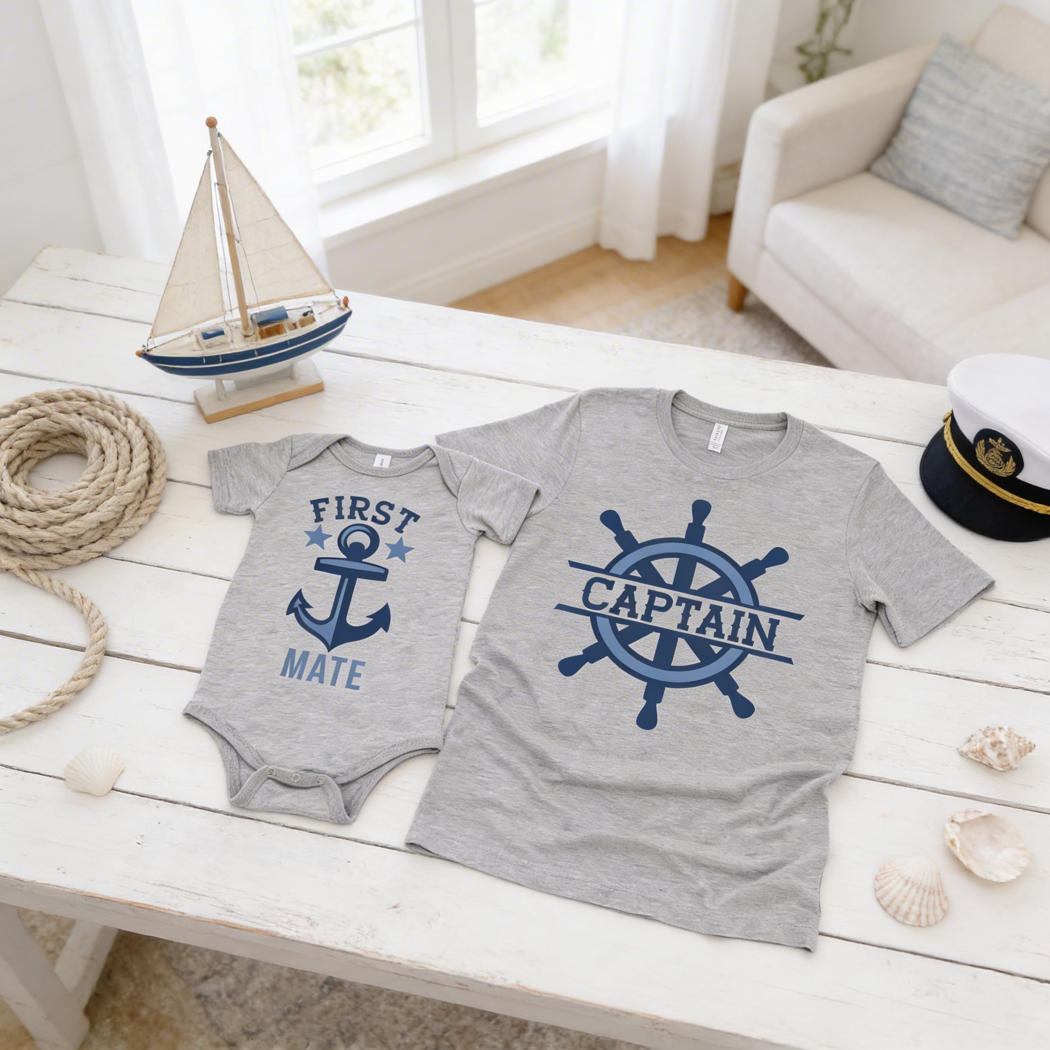 father son shirts - nautical captain & first mate - father's day gifts - toddler baby