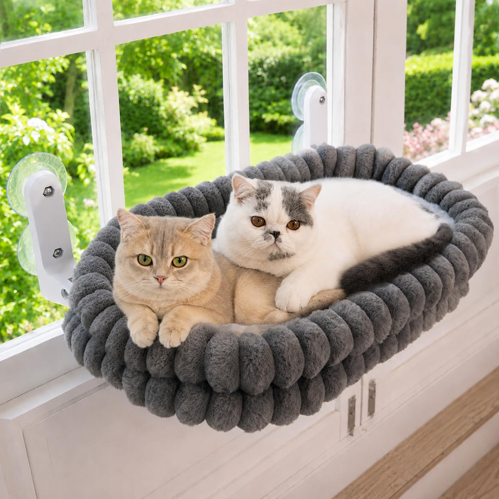 Cloud Cat Window Perch For Indoor Cats Hammock Bed Foldable Reversible Cushion Removable Washable, Breathable Soft All-Season, Sturdy Strong Suction Cups Support, Cordless