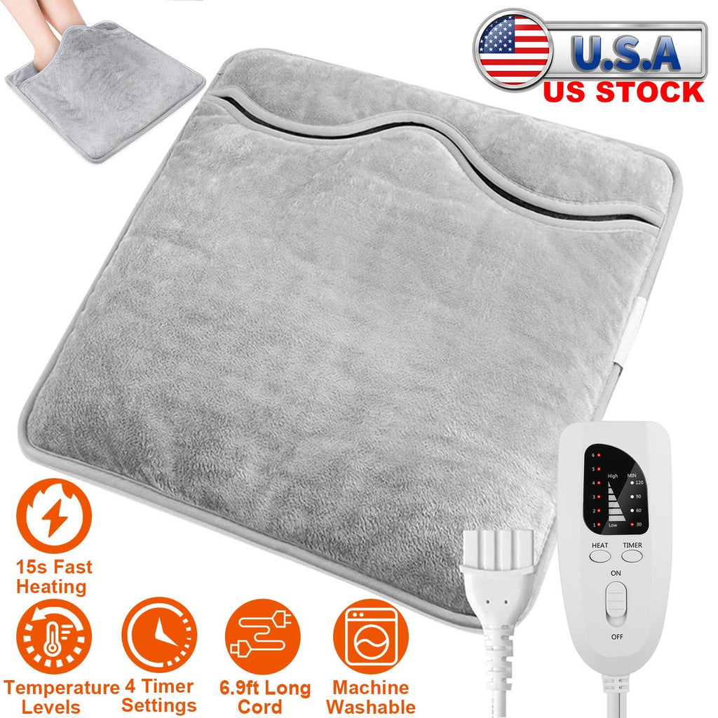 Electric Foot Warmer Heater Fast Heating Pad Cushion Mat Machine Washable with 6 Temperature Settings 4 Timer Modes