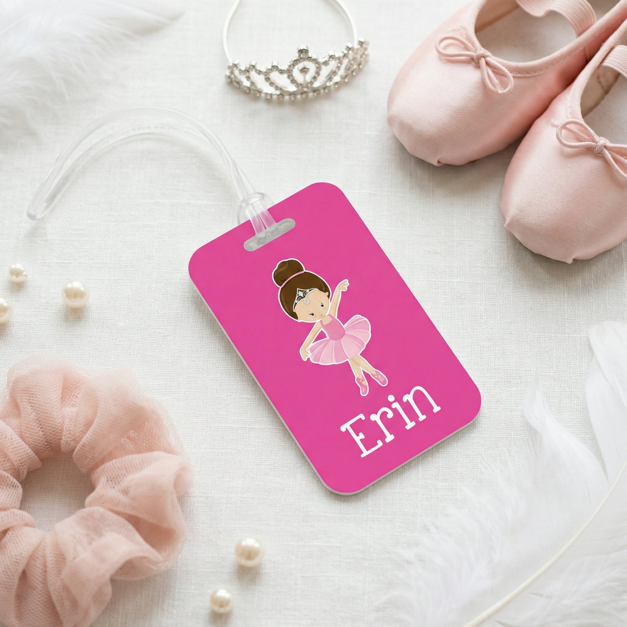 Ballet Bag Tag – Pink Girls Luggage Tag | Custom Ballerina Backpack ID Label