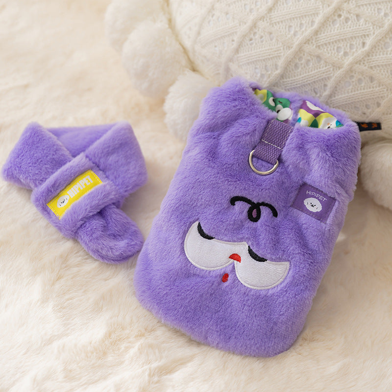 Autumn And Winter Korean Version New Dog Cute Cartoon Little Bear Sportswear Cat Teddy Pet Clothing With Scarf