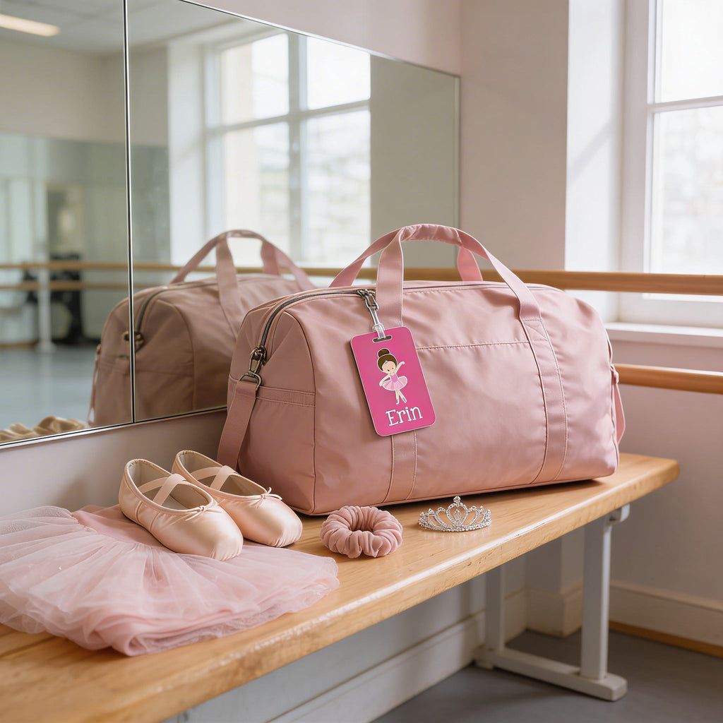 Ballet Bag Tag – Pink Girls Luggage Tag | Custom Ballerina Backpack ID Label
