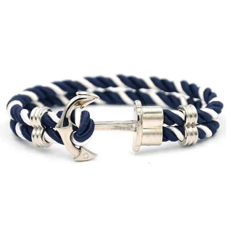 Elegant Modern Handmade Stainless Steel Men Anchor Bracelet made of Nylon in Navy Blue Color For Man