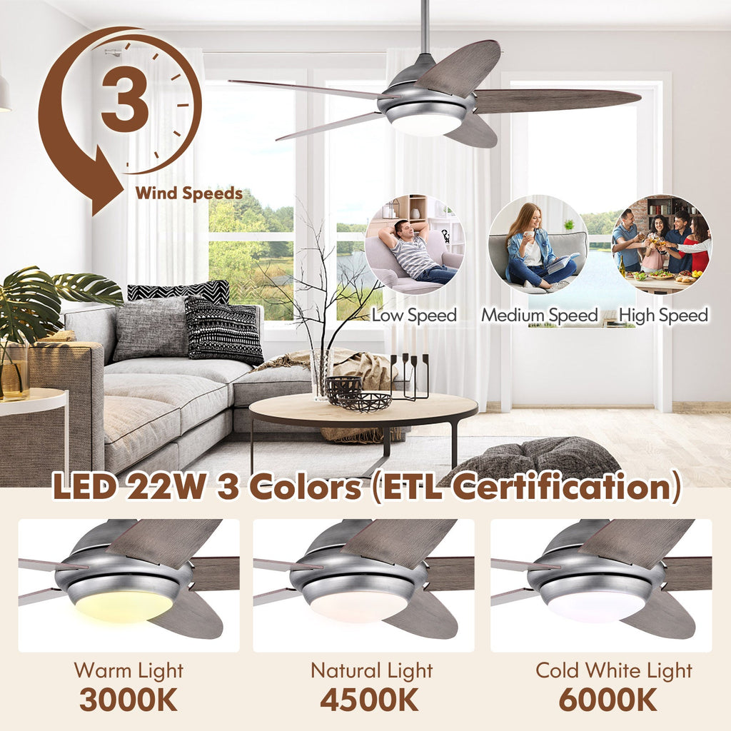 52 Inch Ceiling Fan with Lights and 3 Lighting Colors