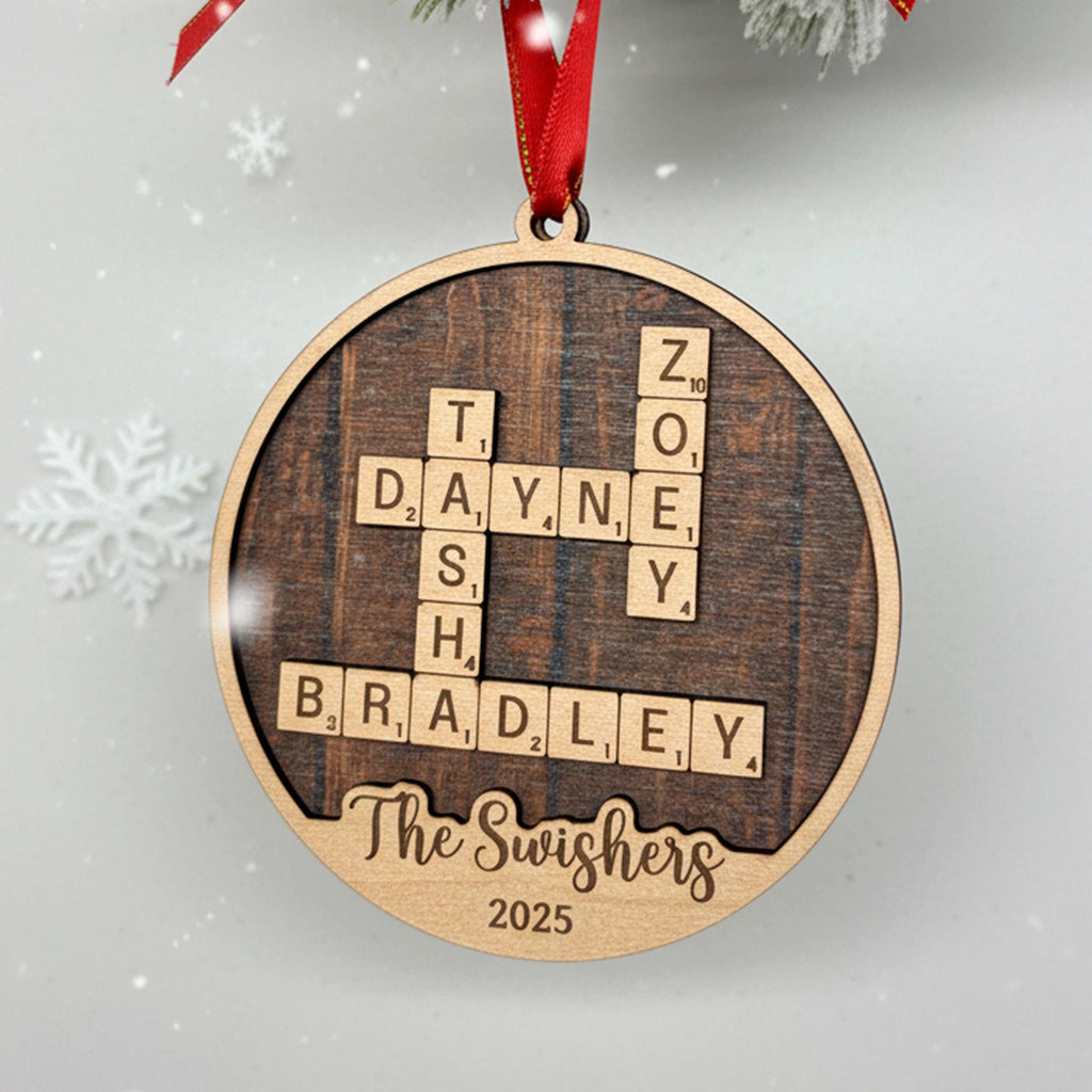 Custom Wooden Christmas Ornament - Family Name Laser Engraved Puzzle Keepsake