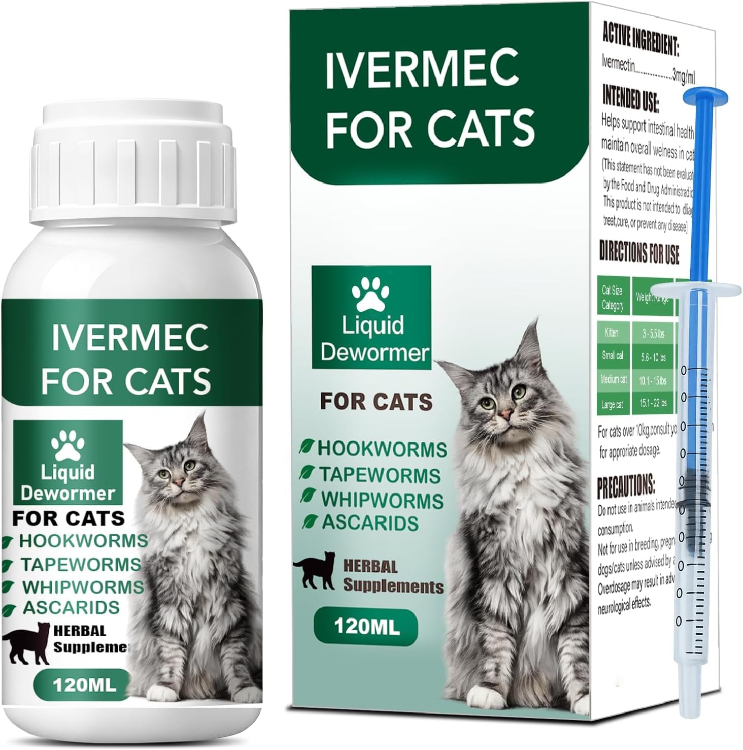 Cat Dewormer Liquid Broad Spectrum Tapeworm Roundworm Hookworm 120ml
