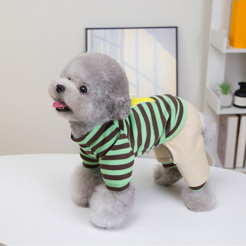Autumn And Winter Puppy Clothing, Casual Striped Four-legged Thin Warm Hoodie, Small And Medium-sized Dog Bichon Frise Pet Clothing