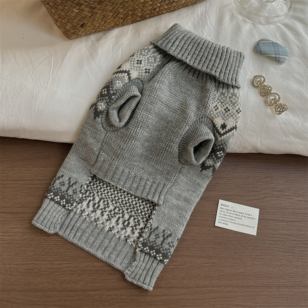 Grey Fair Isle Sweater Little Dog Teddy Sweater Autumn And Winter