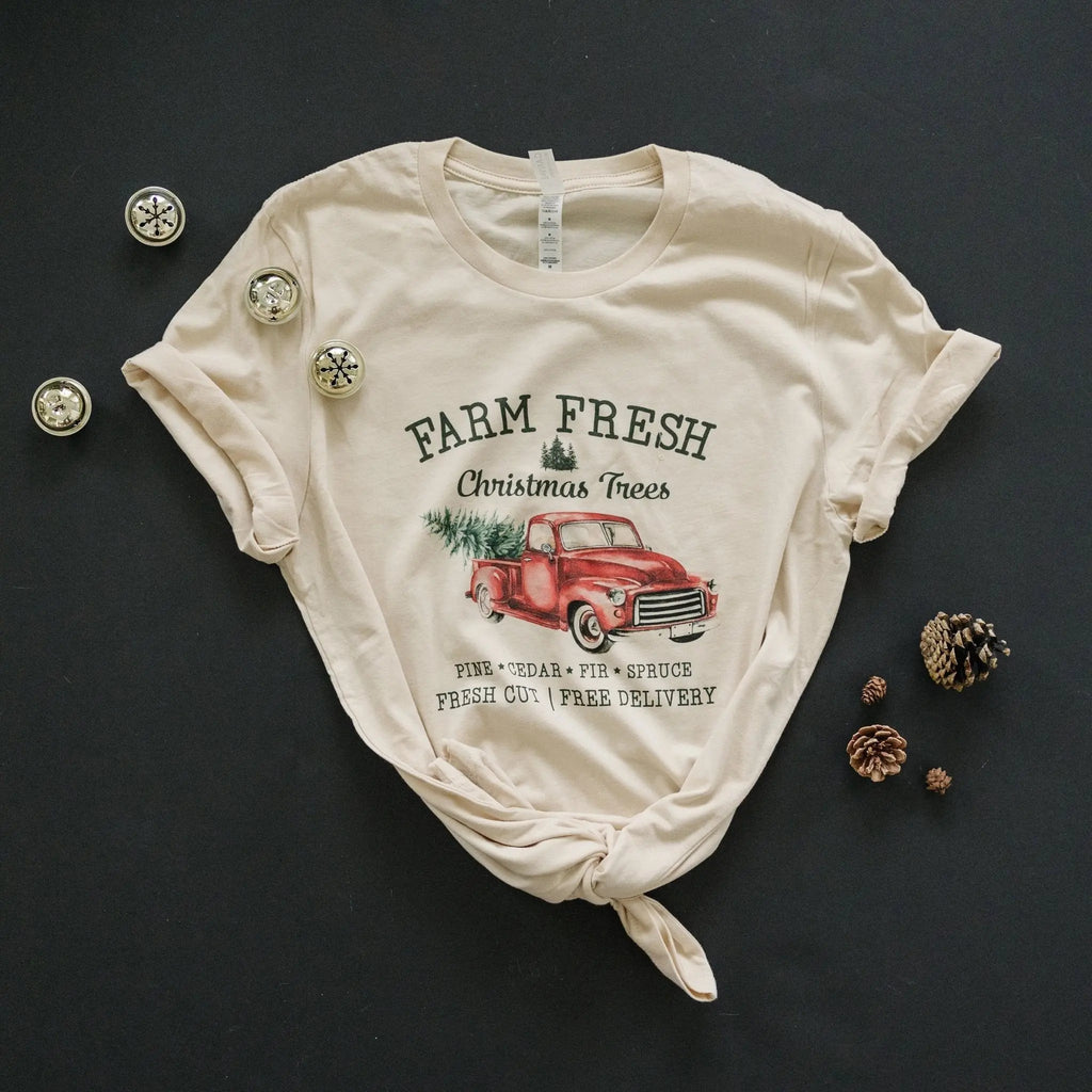 Farm Fresh Christmas Trees Tshirt, Christmas shirt, Vintage Design Red Pickup Truck christmas shirts