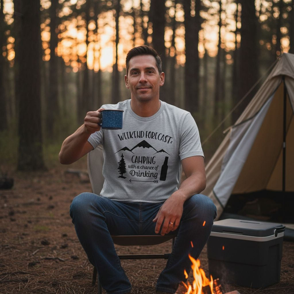Camping Shirt Camp Beer Bottle Campfire T-shirt Weekend Forecast Camping with a Chance of Drinking