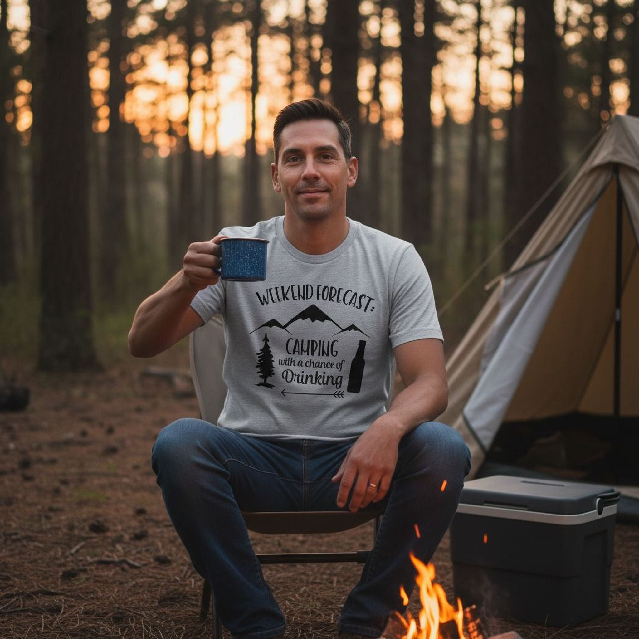 Camping Shirt Camp Beer Bottle Campfire T-shirt Weekend Forecast Camping with a Chance of Drinking