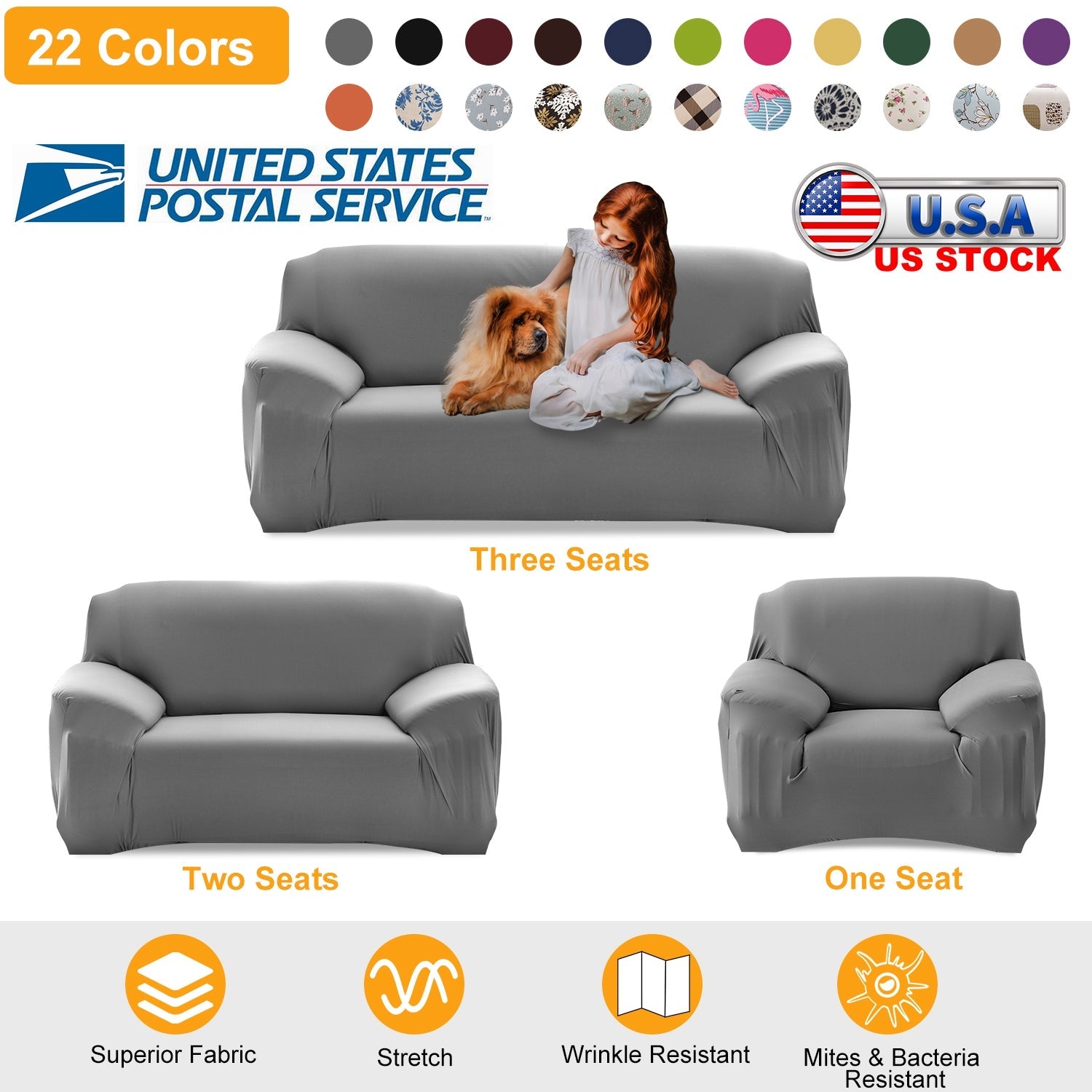 Printed Stretch Sofa Cover for 1-Seater - Slim Fit