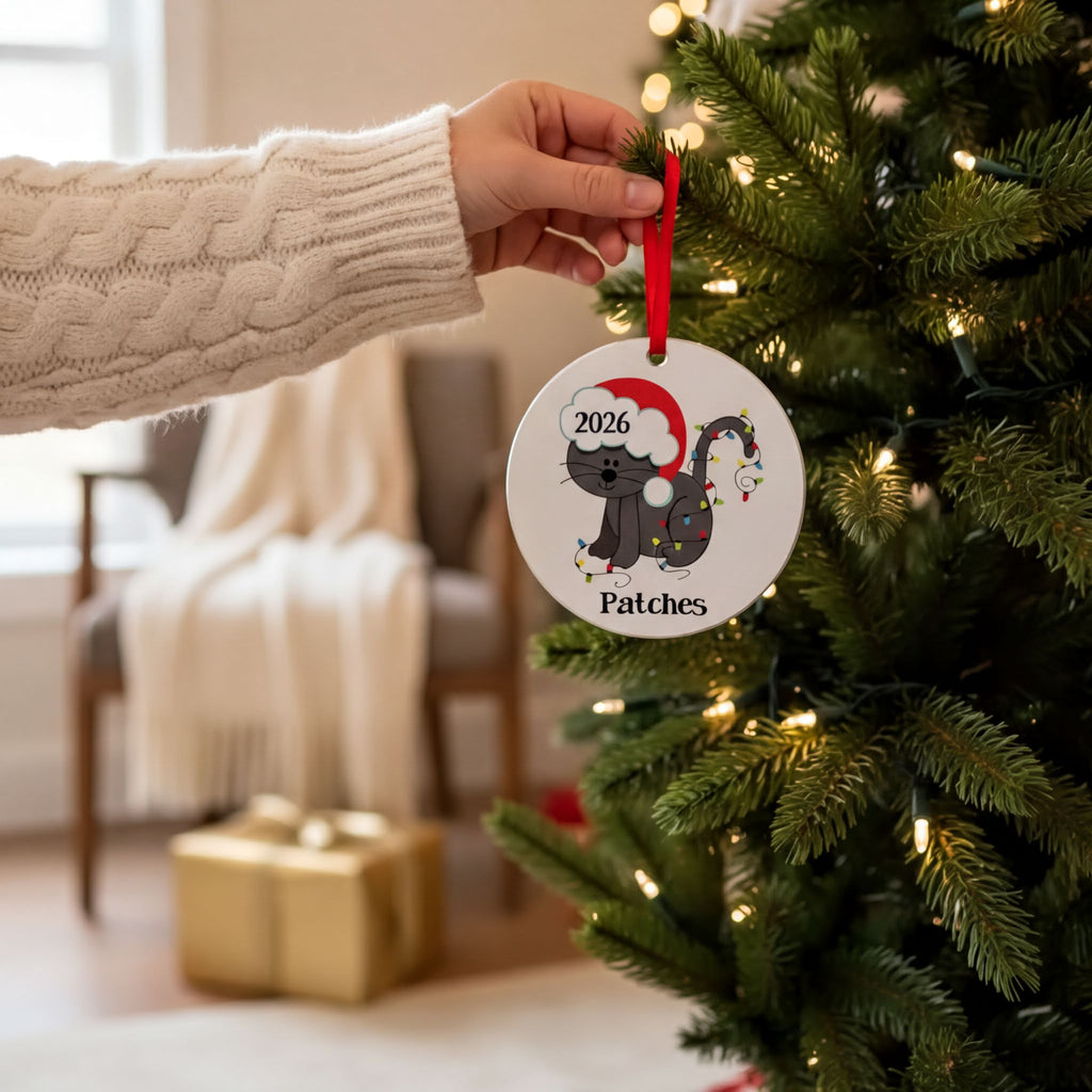 Cat Christmas Ornament - Personalized Christmas Ornament for Cat - Orange Tabby Cat
