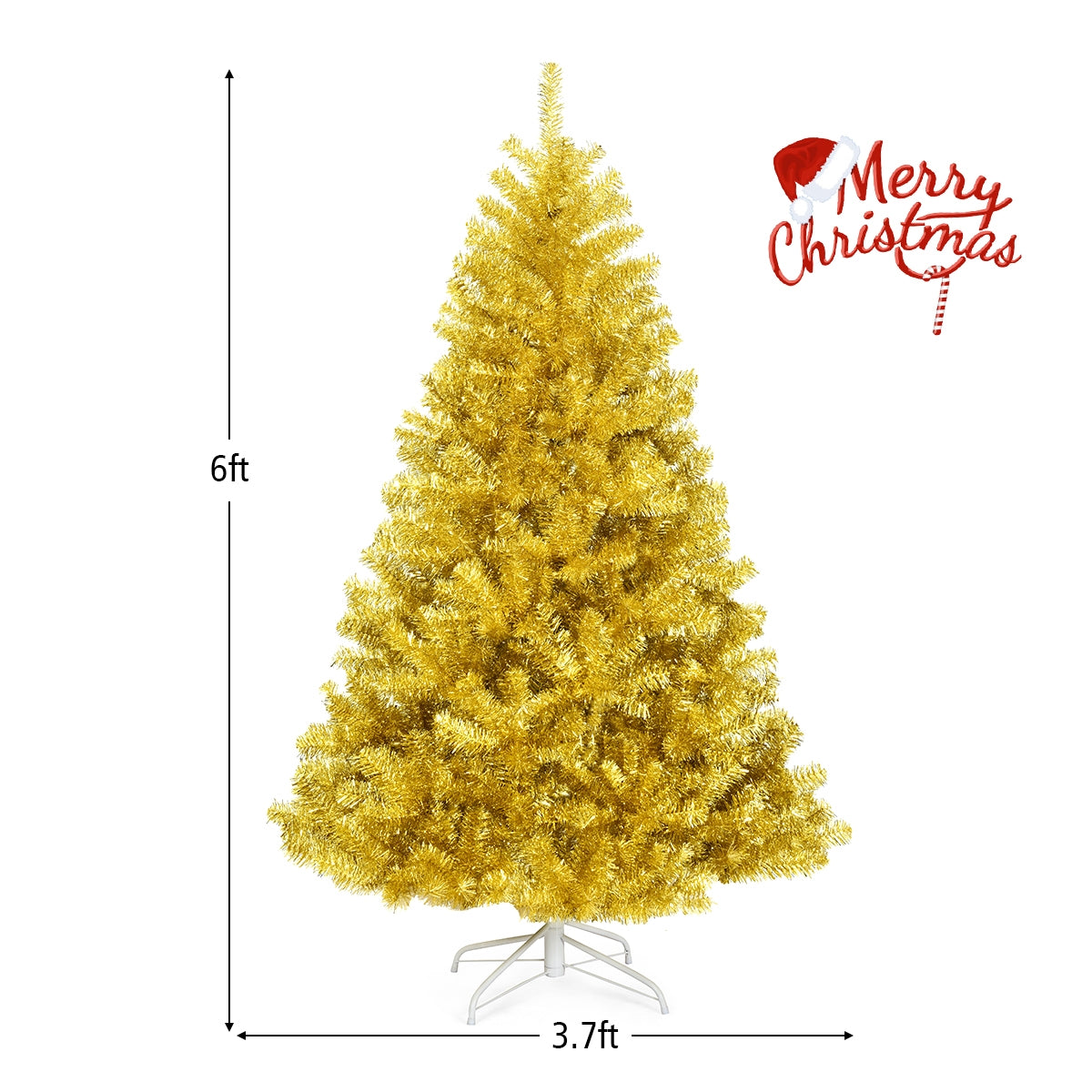 6/7.5 Feet Artificial Tinsel Christmas Tree Hinged with Foldable Stand