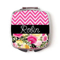 Floral Personalized Compact Mirror - Pink Black & Floral Wedding
