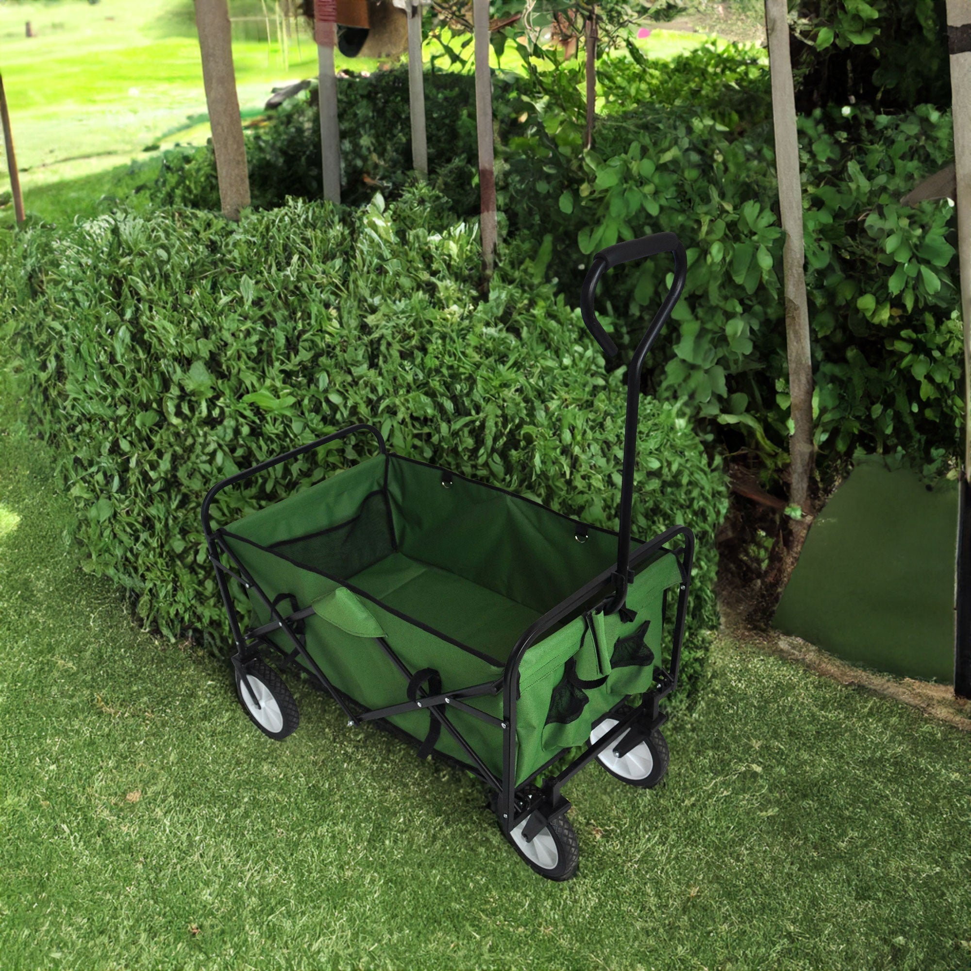 Folding Wagon Garden Shopping Beach Cart (Green)