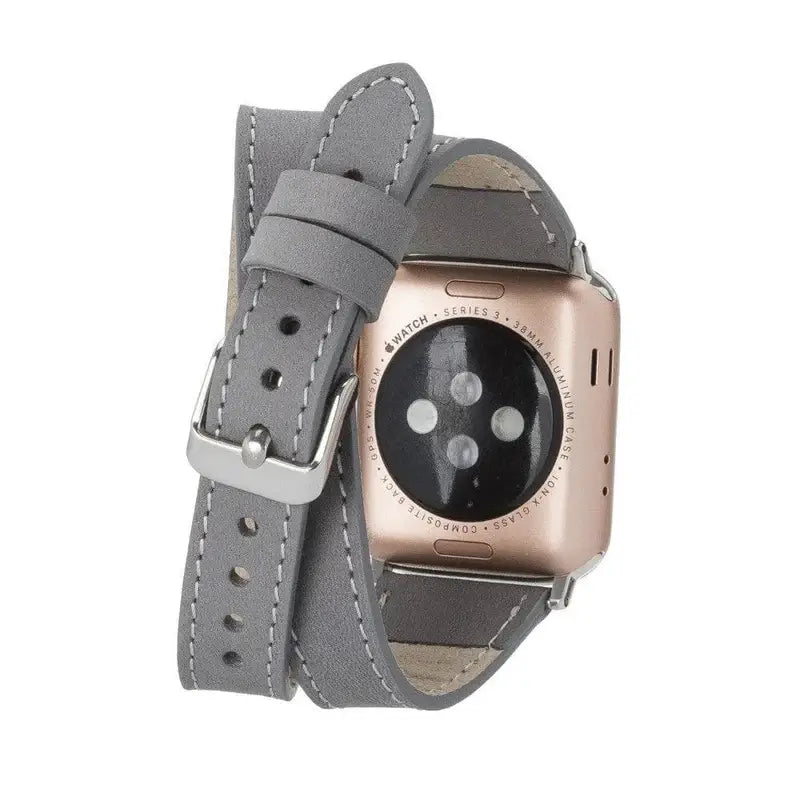 Luxury Double Wrap Grey Leather Apple Watch Band - San Diego