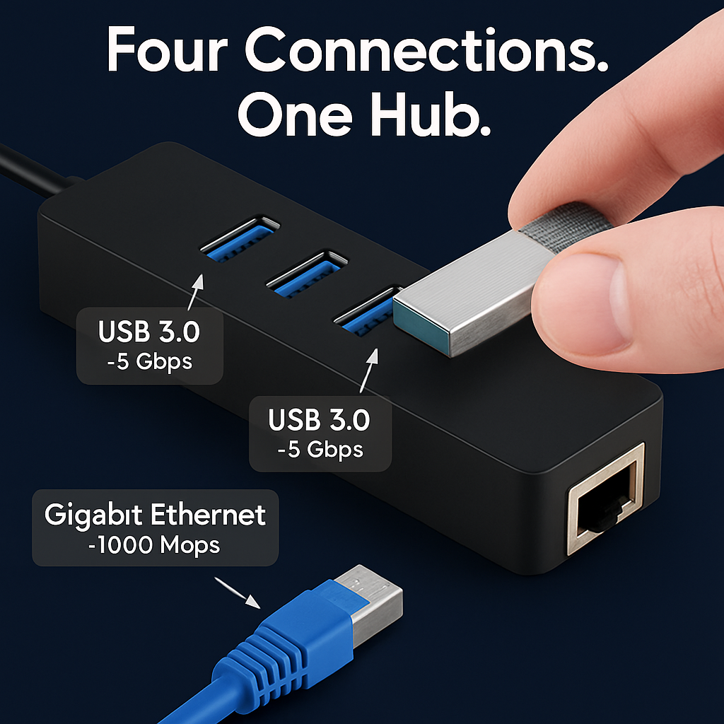 3-Port USB 3.0 Hub for Portable Connectivity