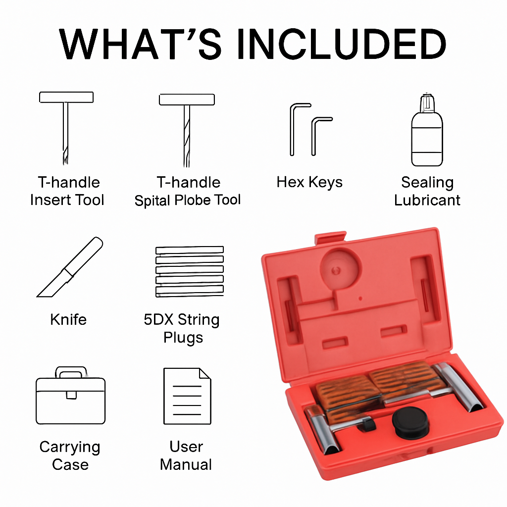 Tire Repair Kit for Tubeless Tires - Universal 57-Pc Set