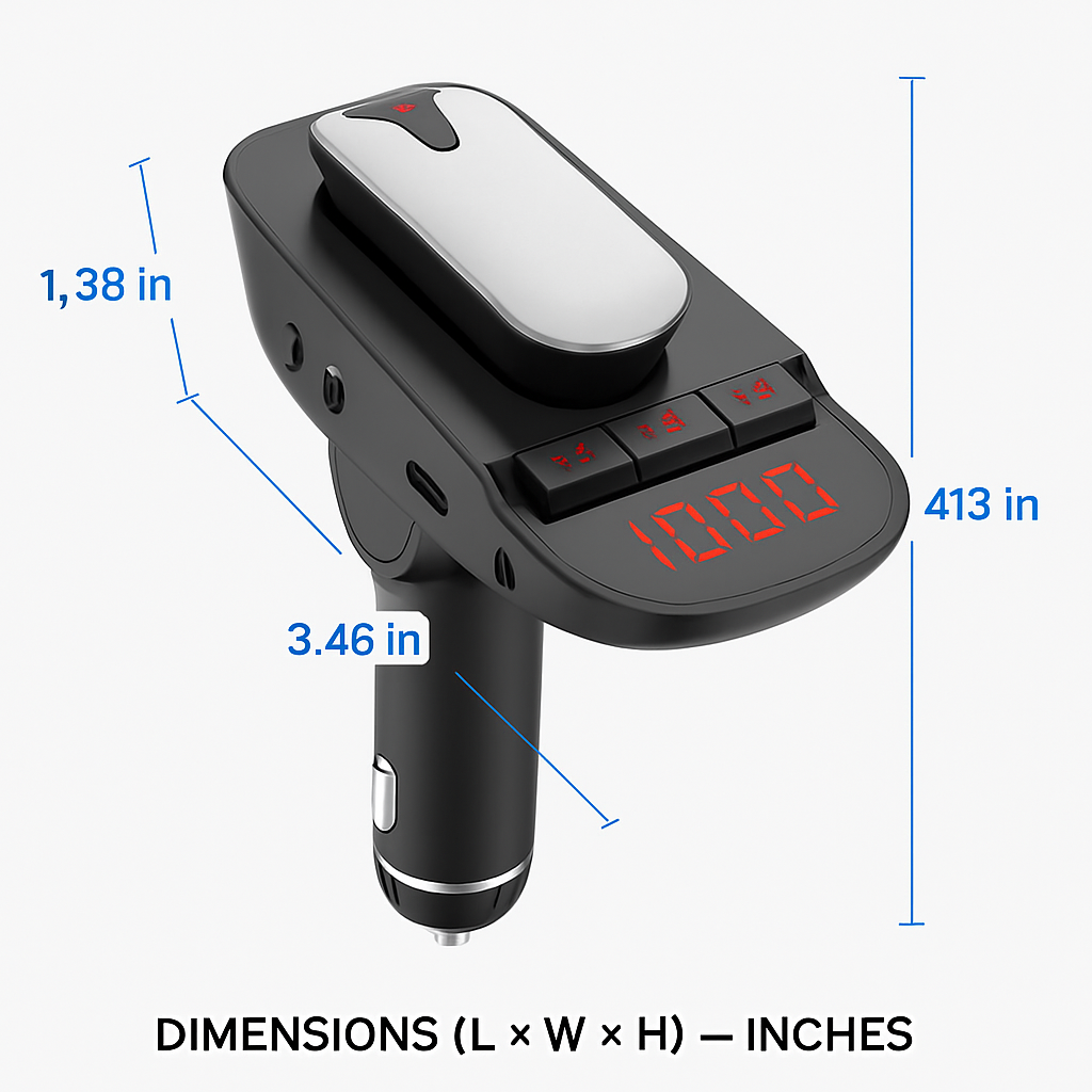 Car FM Transmitter with Wireless Earpiece for Hands-Free