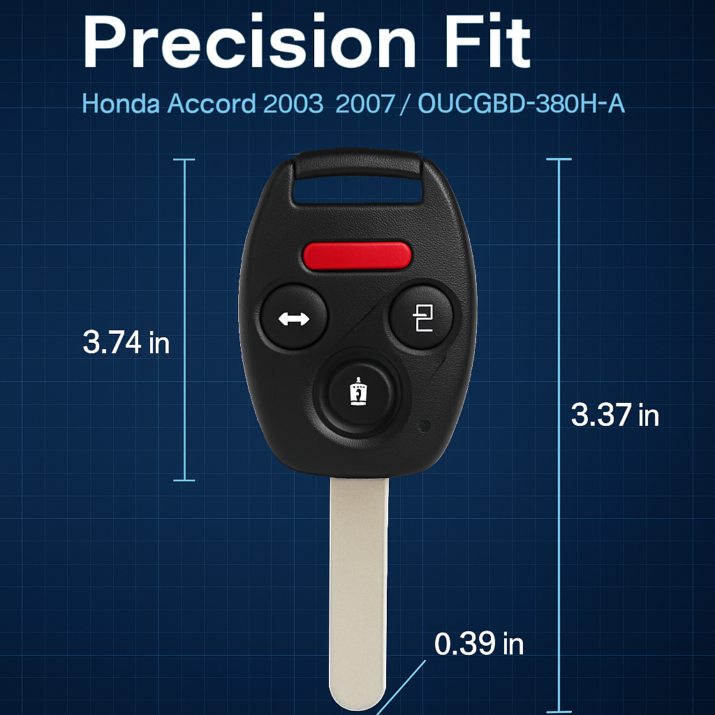 Remote Key Fob Shell with Buttons for Honda Accord