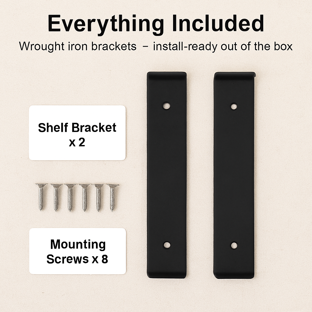 Wall Mounted Shelf Bracket Set - Strong Black Brackets