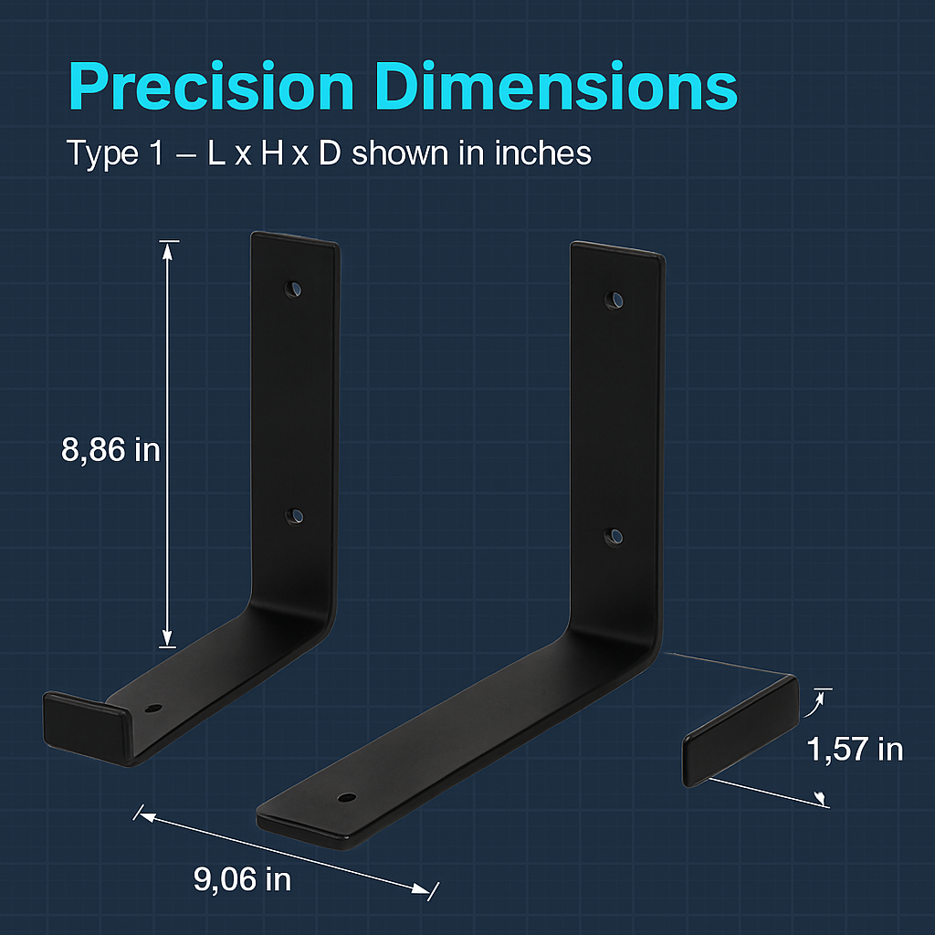 Wall Mounted Shelf Bracket Set - Strong Black Brackets