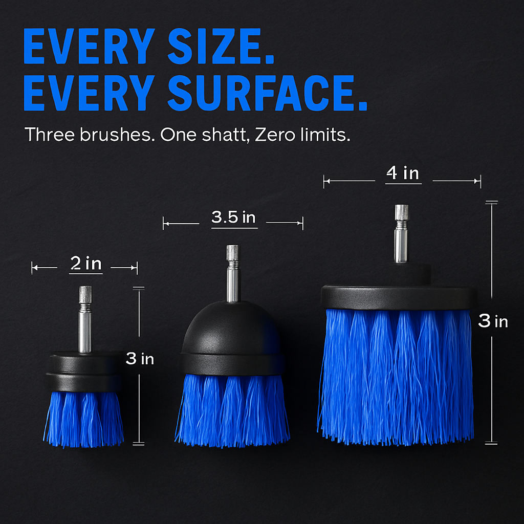 Drill Brush Cleaning Set for Tiles, Tubs & Sinks - Blue