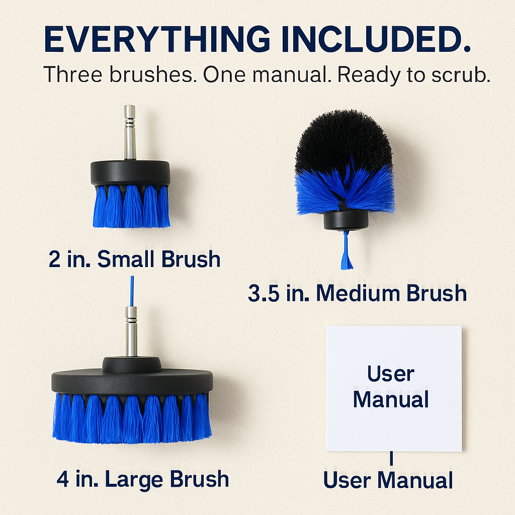 Drill Brush Cleaning Set for Tiles, Tubs & Sinks - Blue